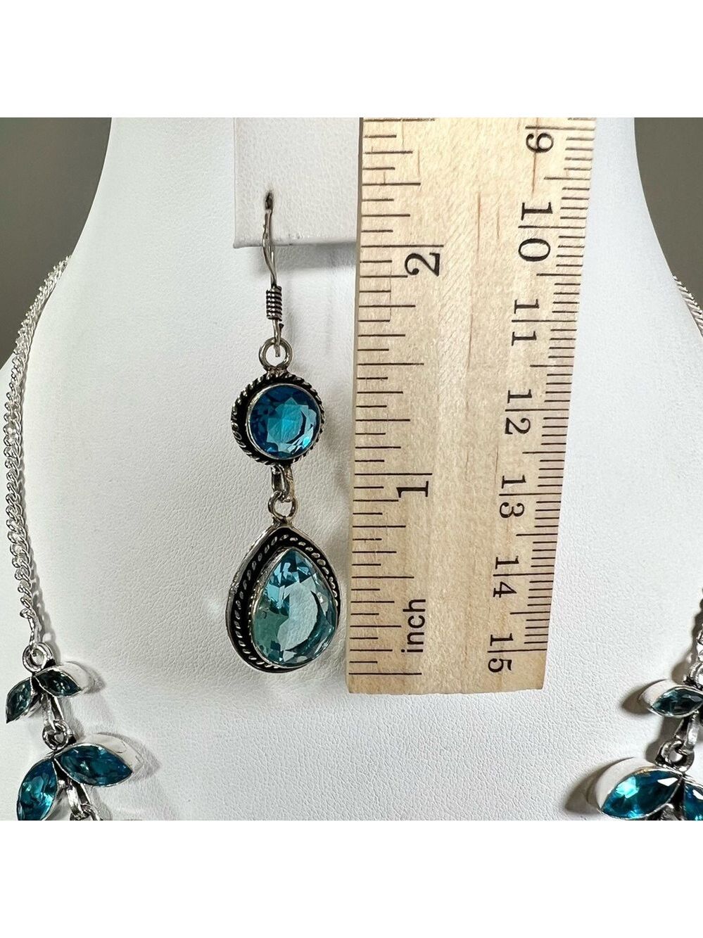 Turquoise Blue Topaz 925 Gemstone Necklace & Earrings - Picture 8 of 10